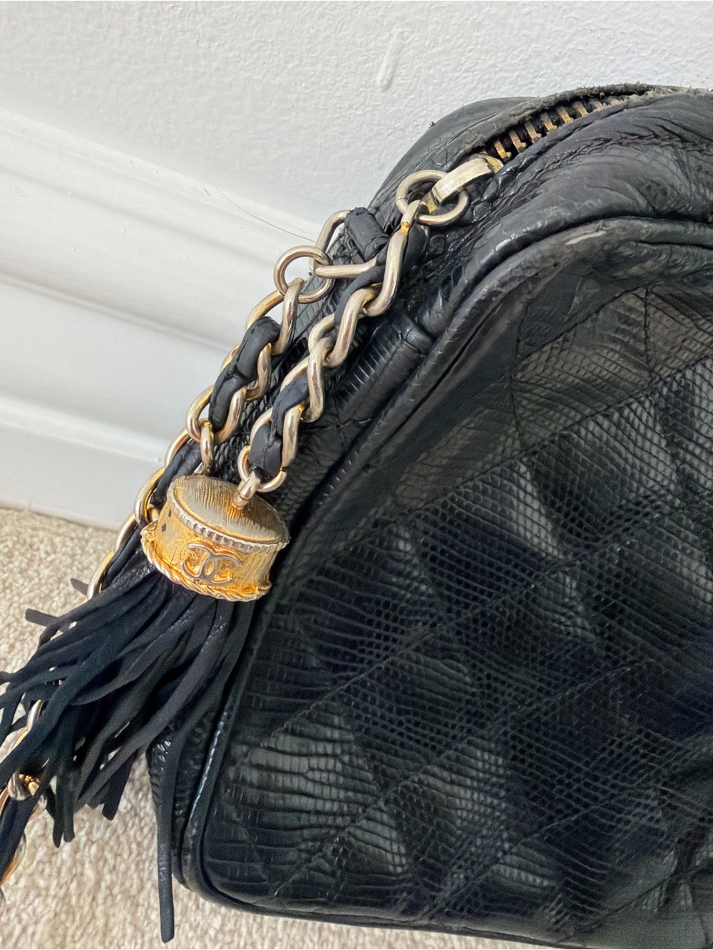 Chanel Black Quilted Lizard Camera Crossbody Bag - Picture 3 of 9
